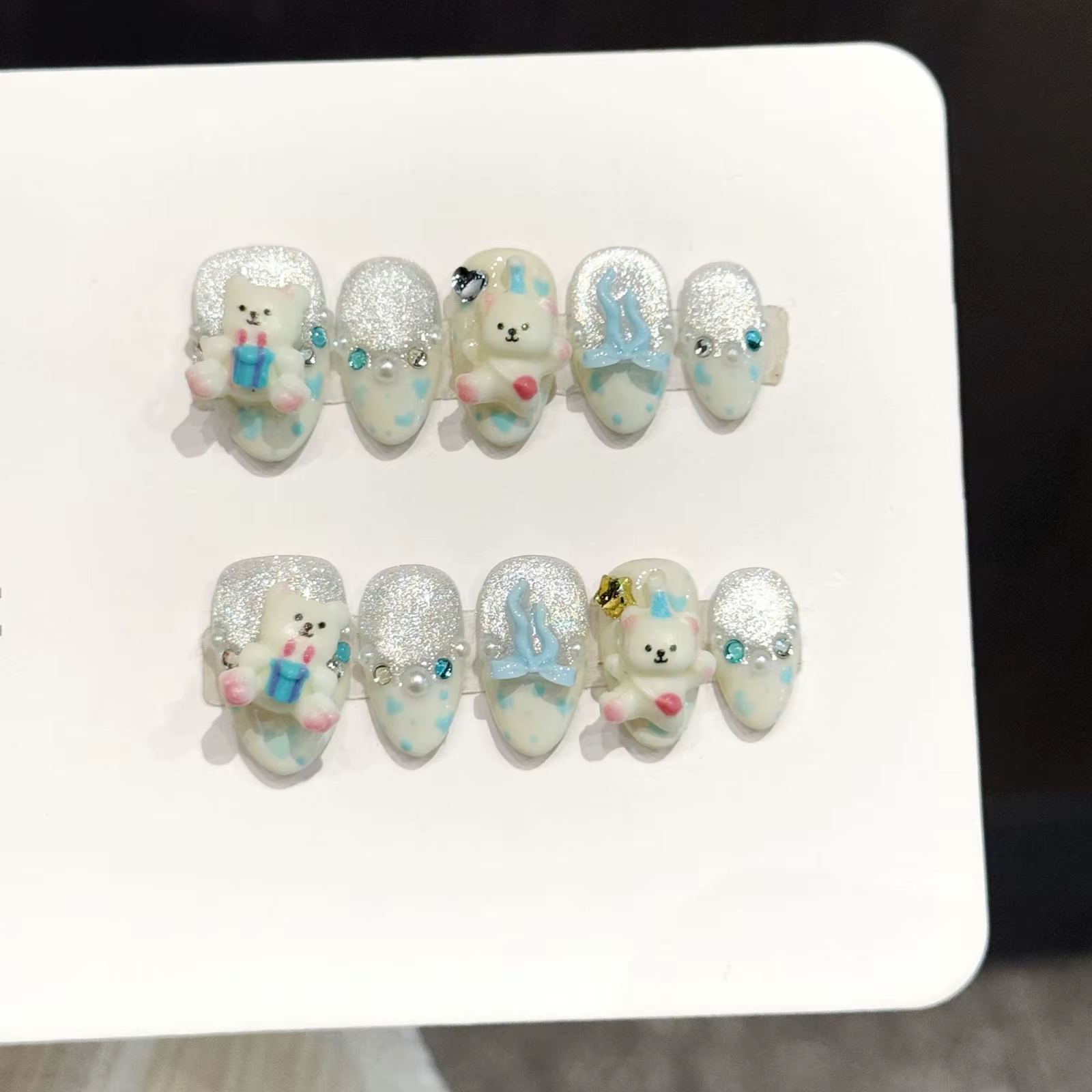 Faux ongles à pression en forme d'ours 3D