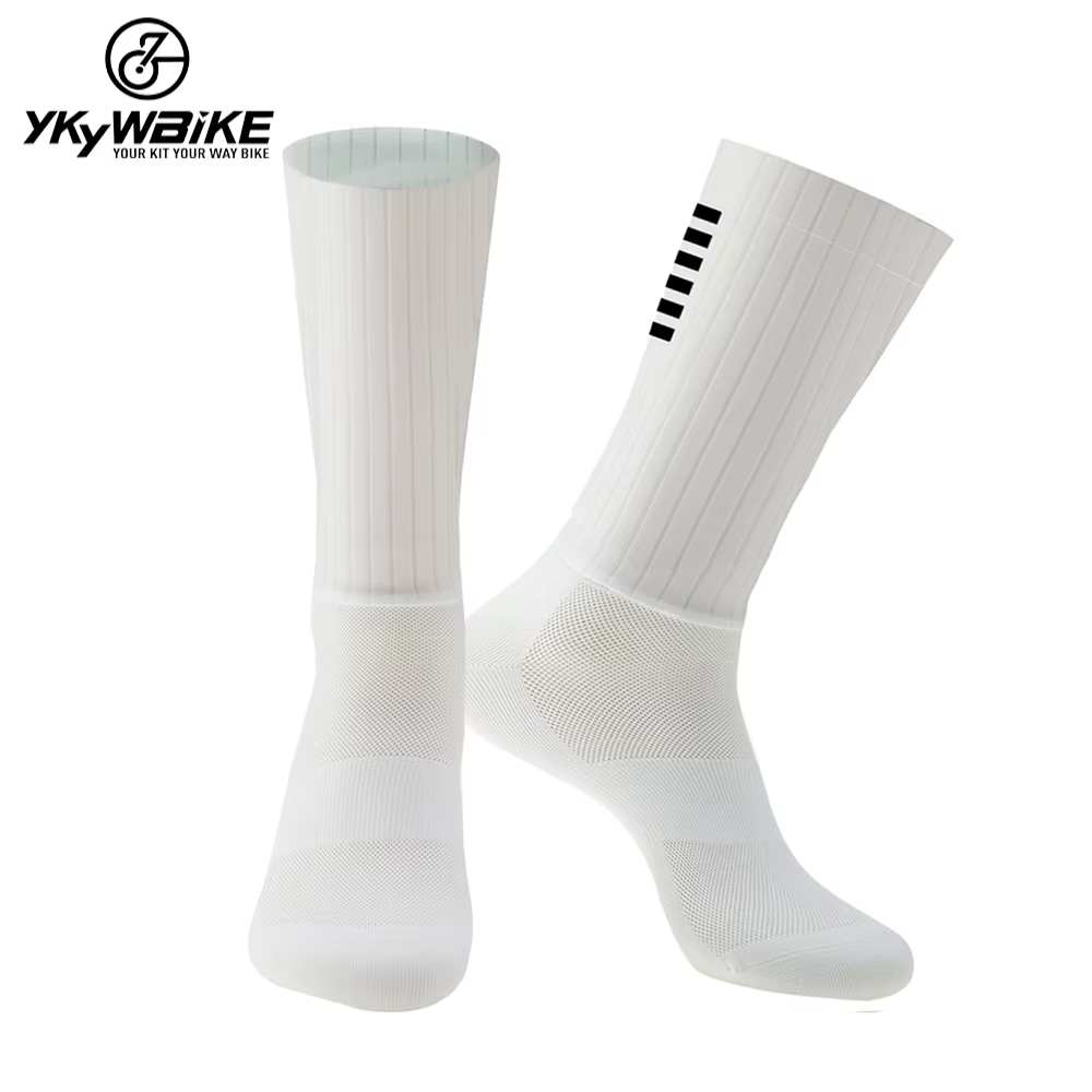 YKYWBIKE Aero chaussettes de cyclisme anti-dérapant Silicone ligne blanche chaussettes de cyclisme hommes vélo Sport course vélo chaussettes Sport SocK Multiple