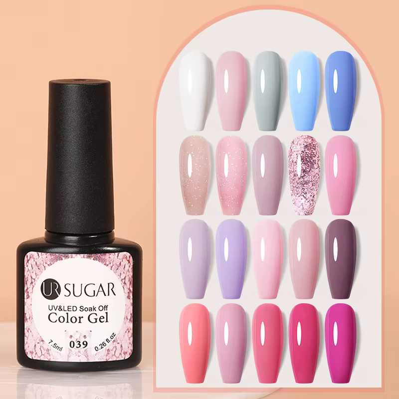UR SUGAR 7.5ml Rose paillettes couleur unie Gel vernis à ongles gelée nu