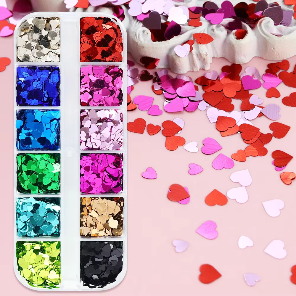 Paillettes scintillantes en forme de cœurs pour nail art