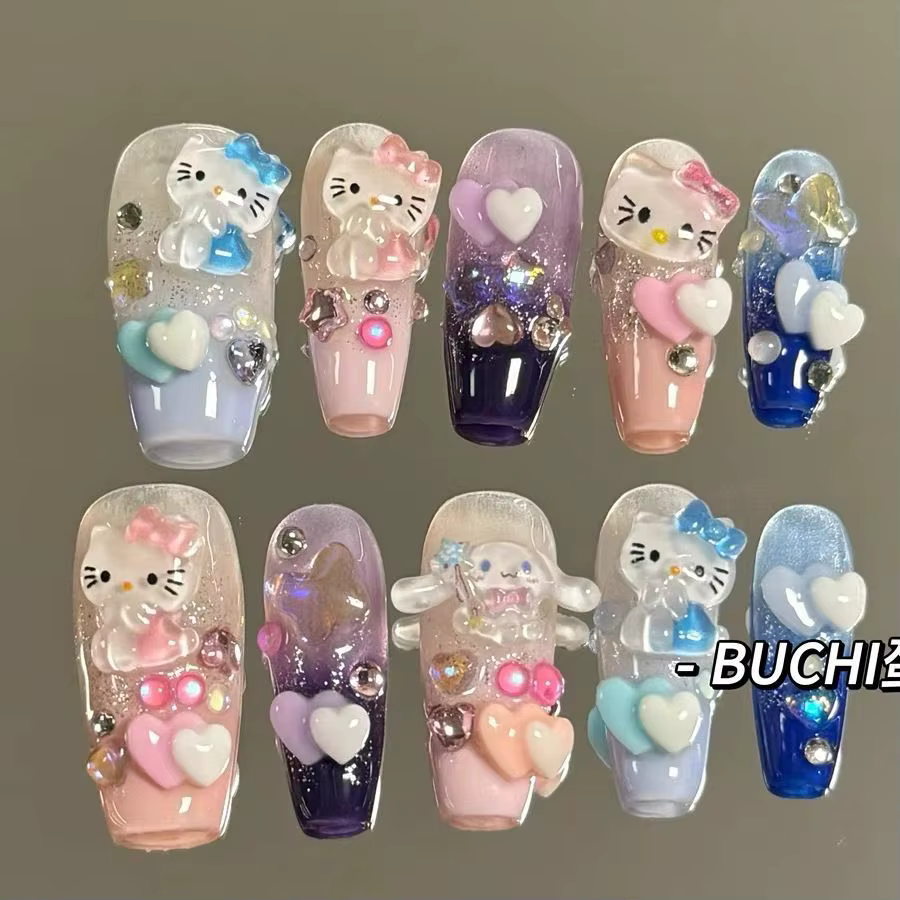 Dessin animé Hello Kitty faux ongles Y2K presse sur ongles à la main amovible réutilisable manucure femmes décoration filles cadeau d'anniversaire