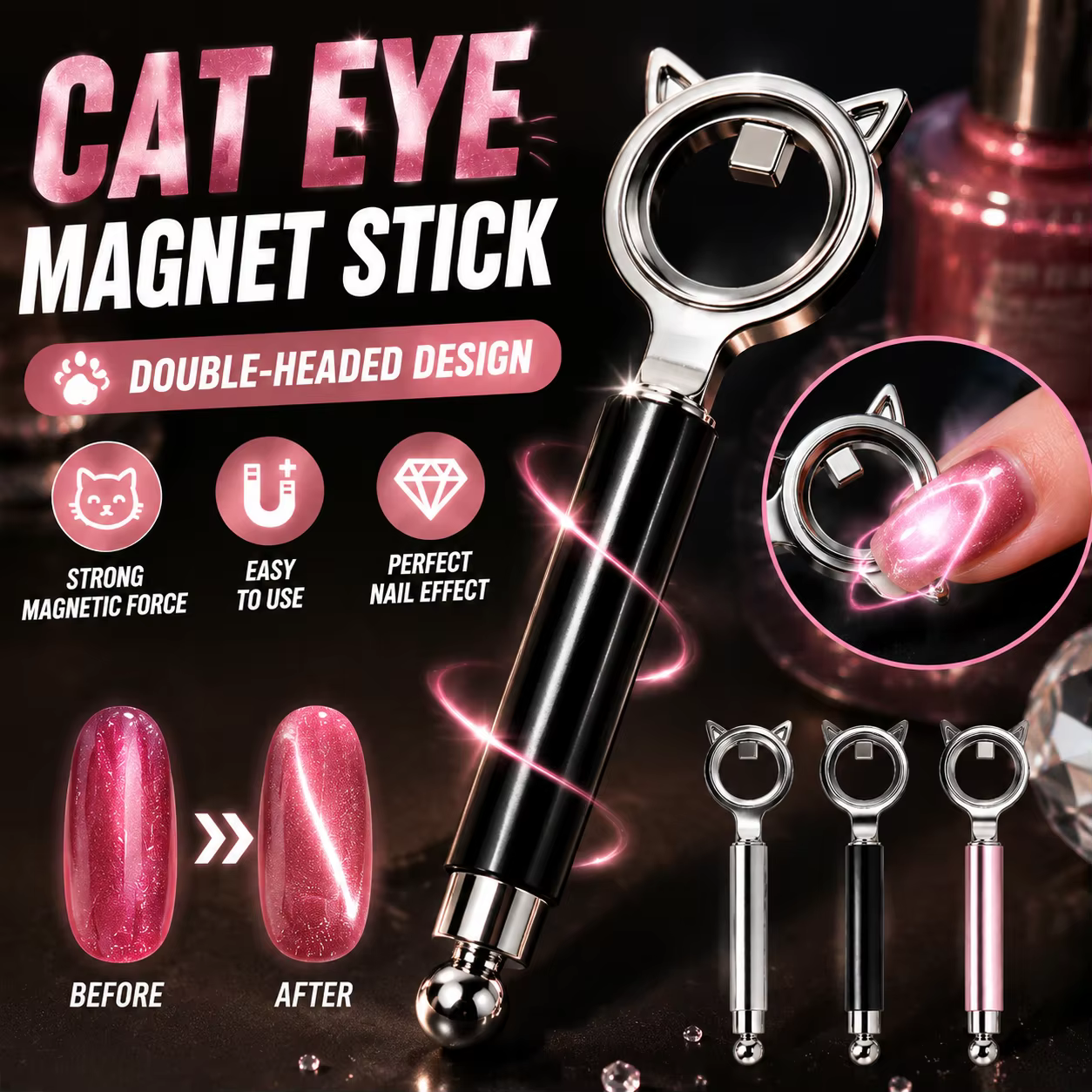 Bâtonnet aimanté double tête pour ongles effet œil de chat