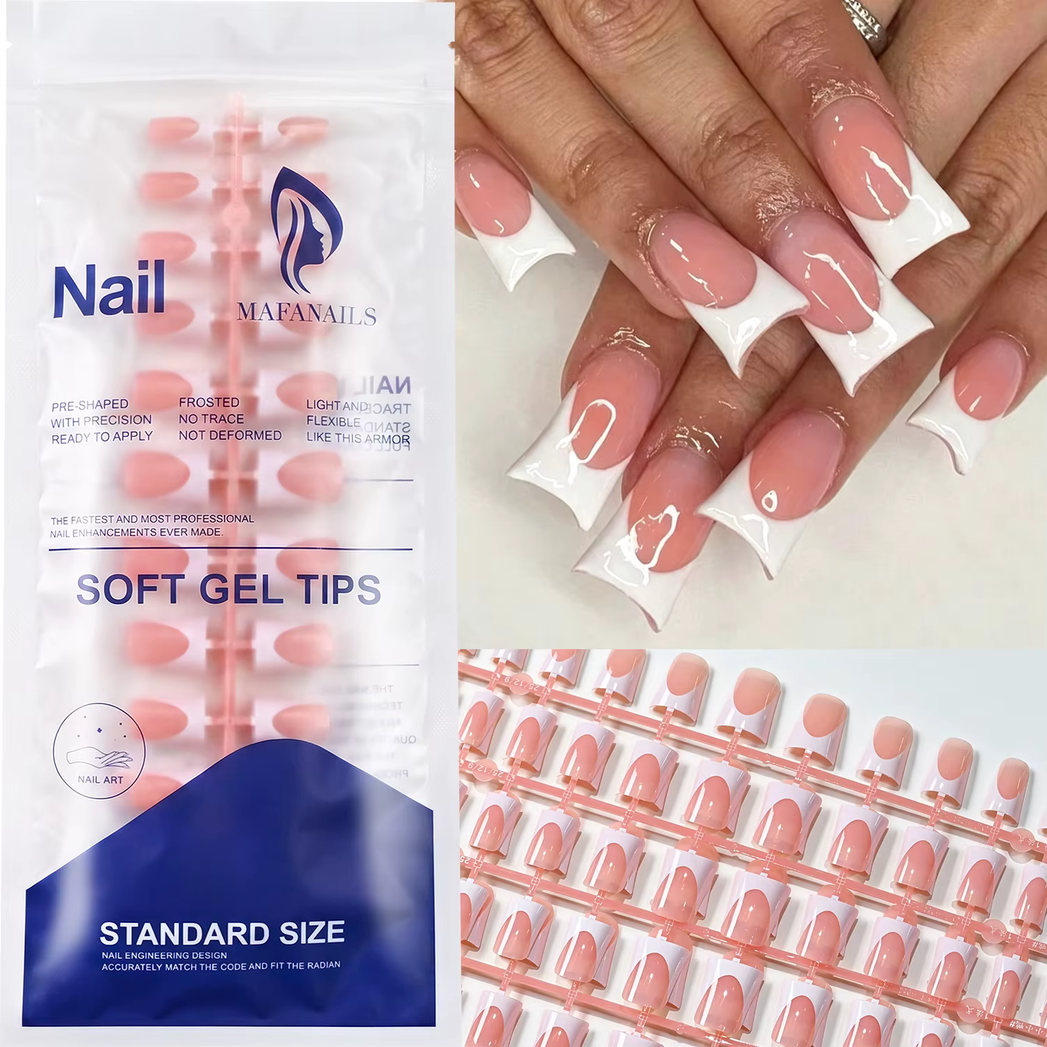 120 faux ongles blancs en forme de bec de canard, longueur moyenne, couleur nude, à presser, élégants et portables, en acrylique