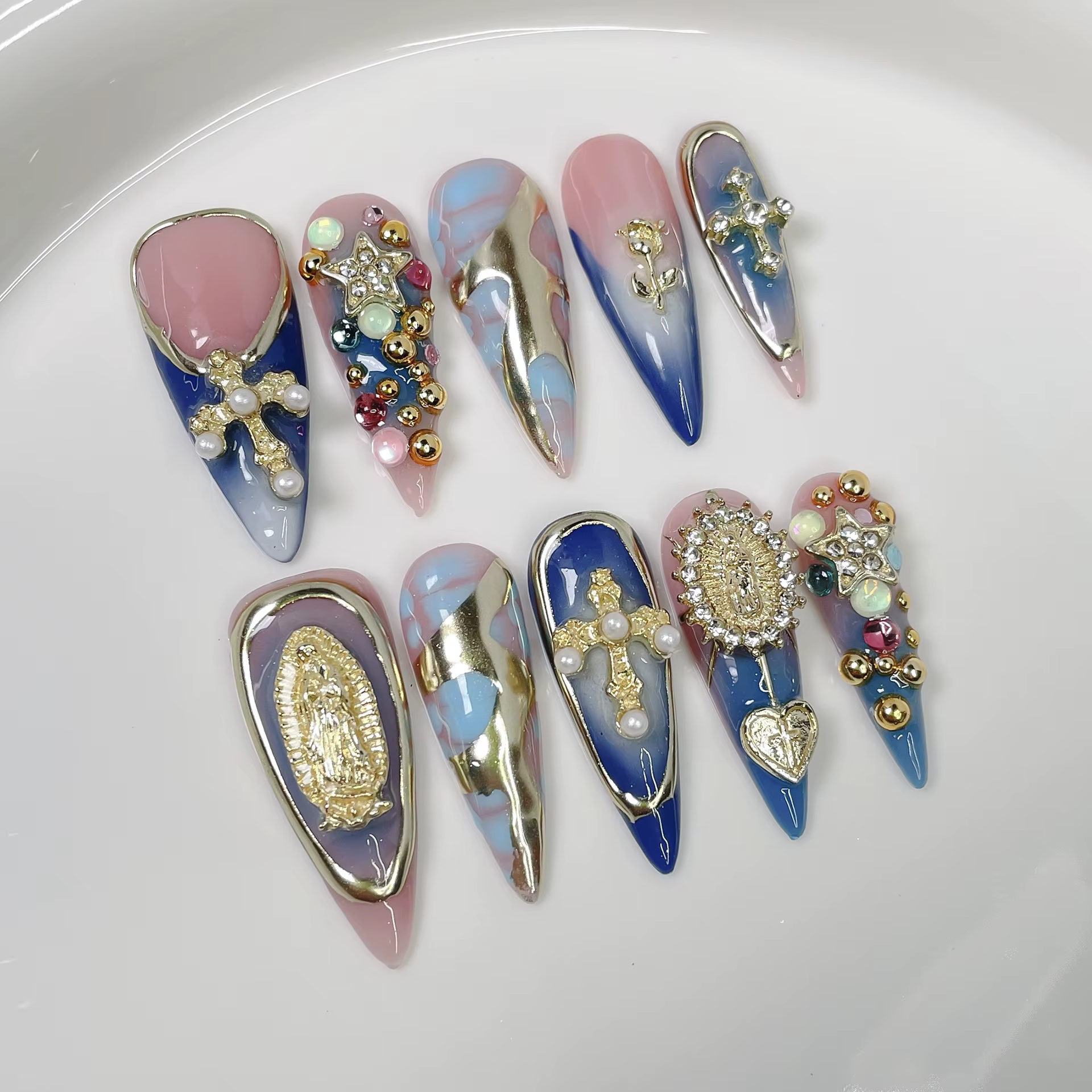 Presse sur ongles de Style gothique avec strass croisés en métal 3D