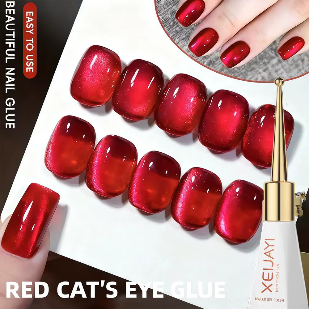 10ml noël rouge oeil de chat Gel vernis à ongles scintillant rubis