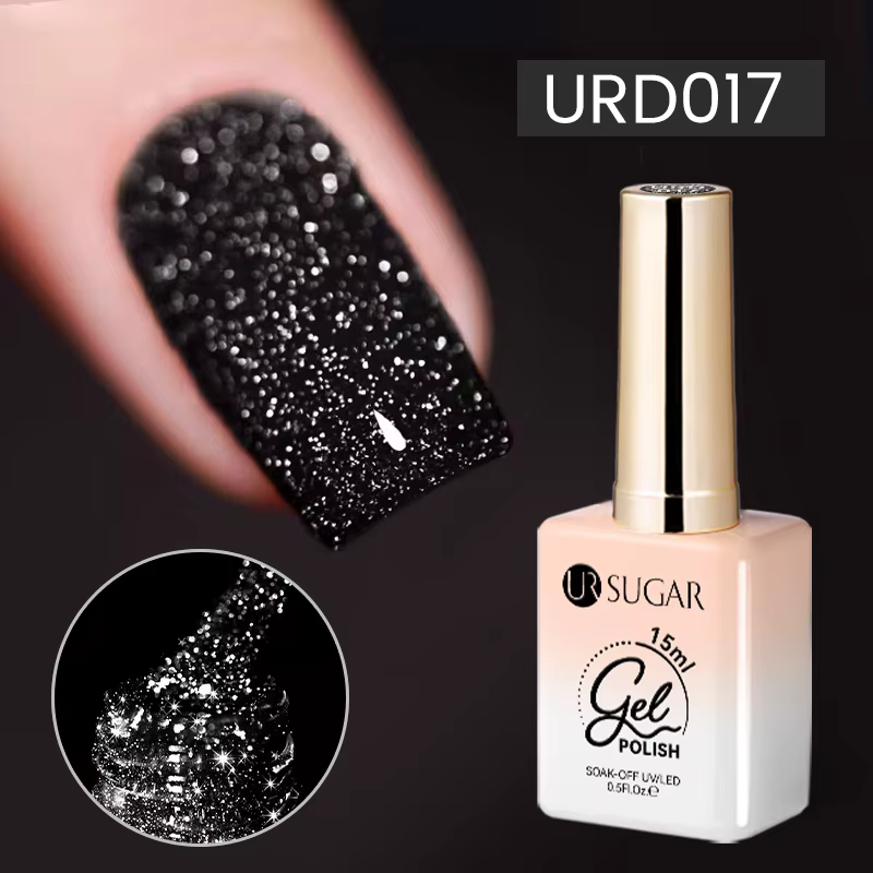 UR SUGAR 15ml réfléchissant noir paillettes vernis à ongles Flash effet scintillant Semi Permanent tremper UV Gel