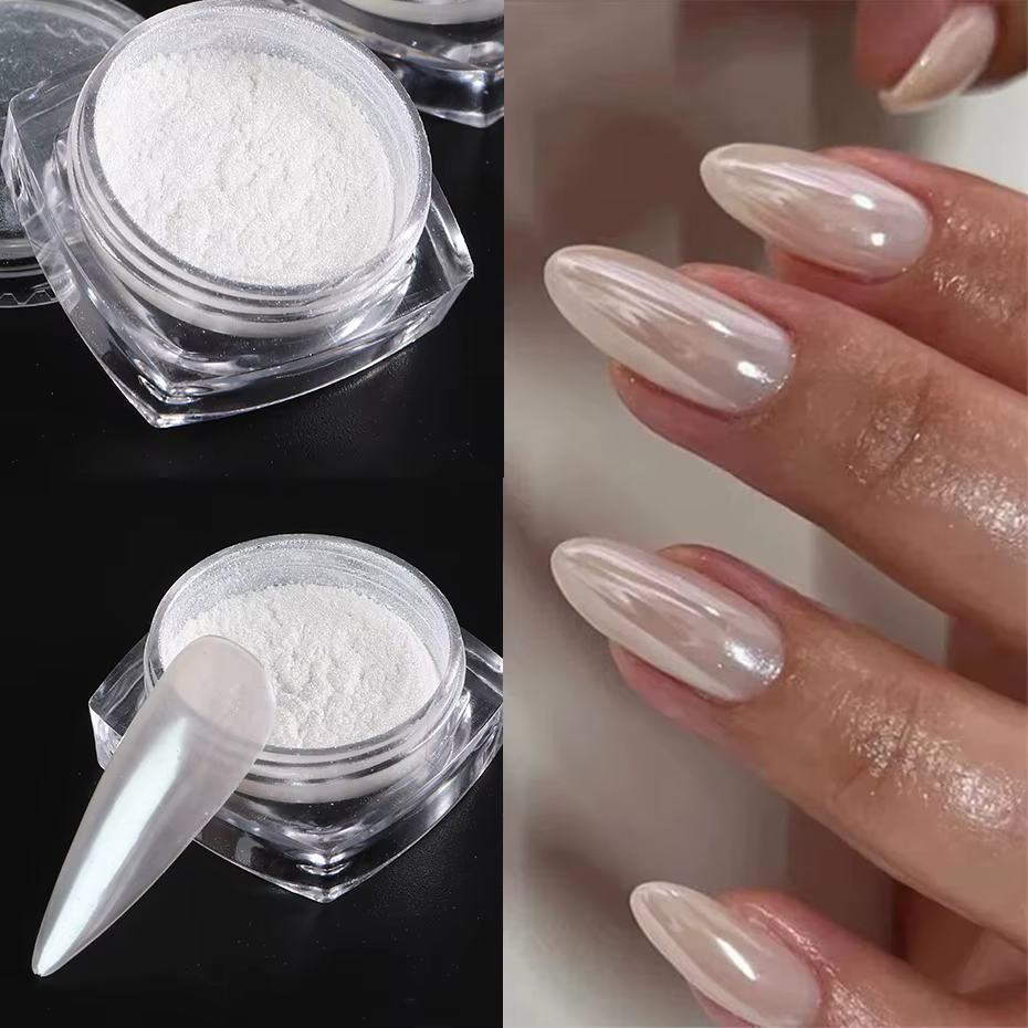 Lune clair de lune perle blanc ongles paillettes poussière Chrome Aurora blanc frottant sur poudre coquille miroir Pigment Nail Art fournitures décoration