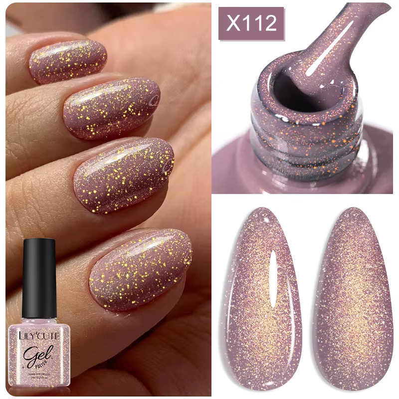 LILYCUTE 7ml or scintillant paillettes Gel vernis à ongles Semi Permanent UV Gel à tremper UV LED