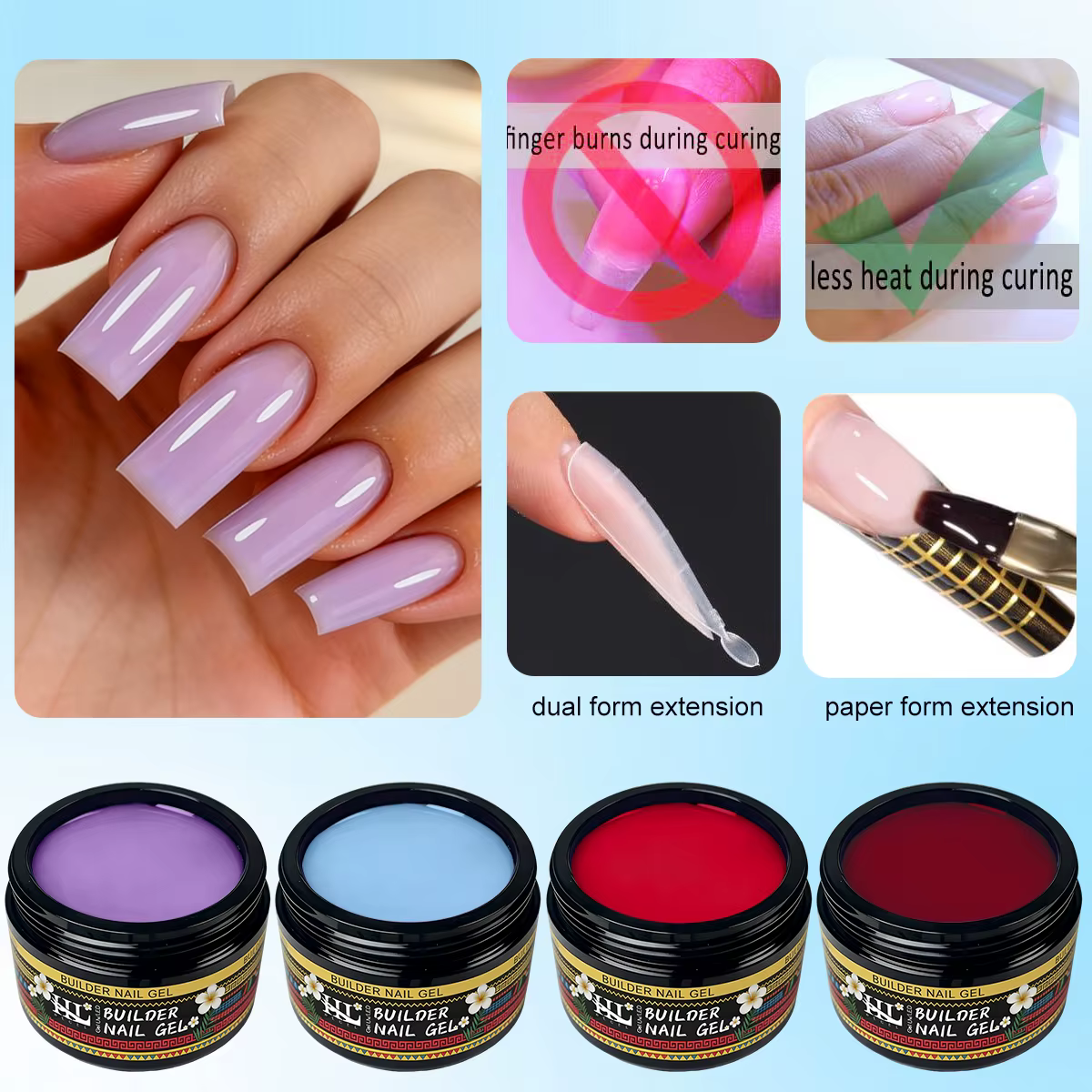 Gel de construction pour extensions d'ongles HL 20g | Gel LED Curable Rose Nude et Rouge Profond