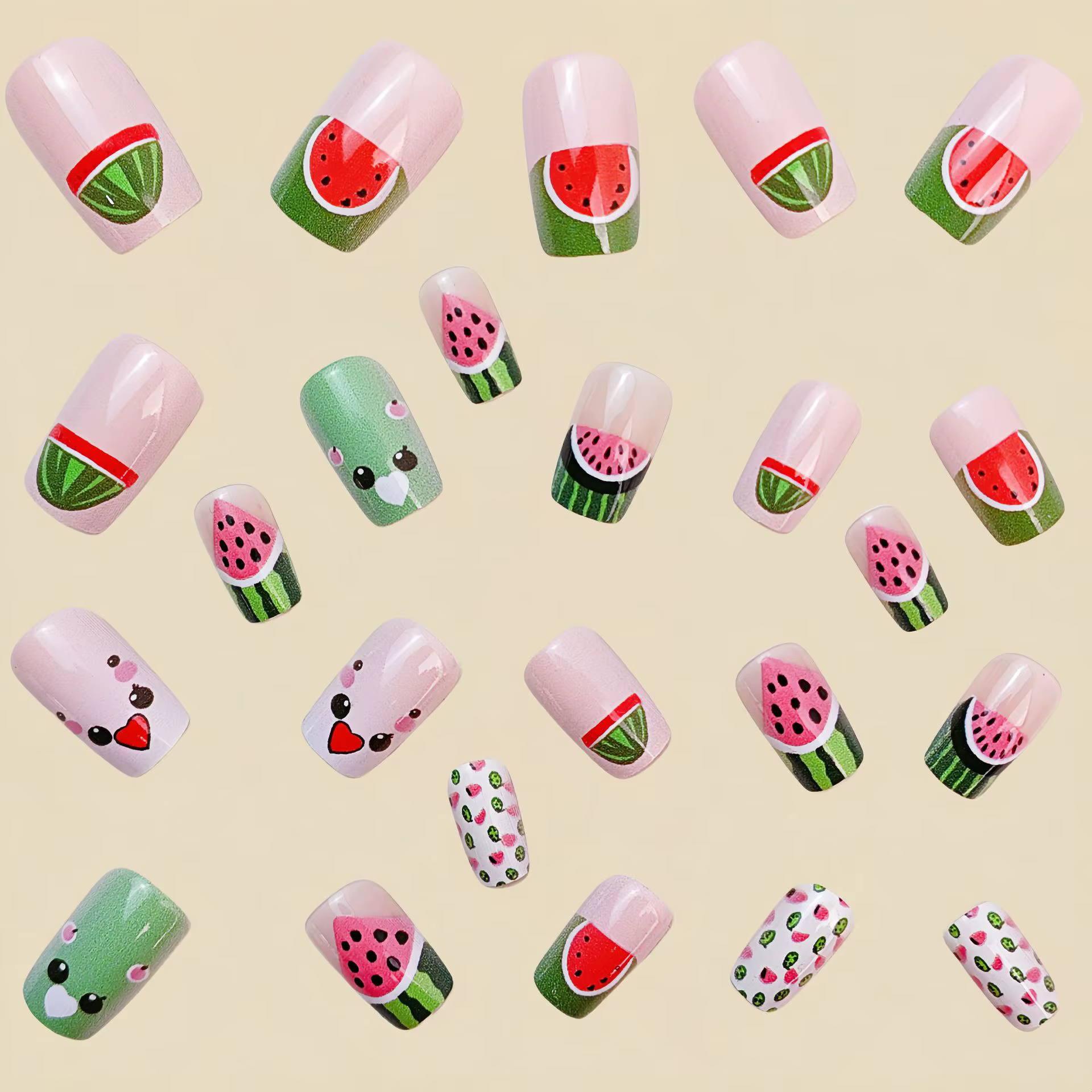 Faux ongles pastèque de dessin animé