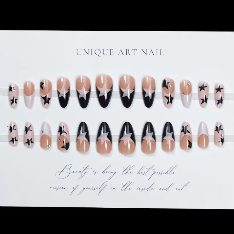 24 pièces strass ongles aiguilles pour filles longue presse