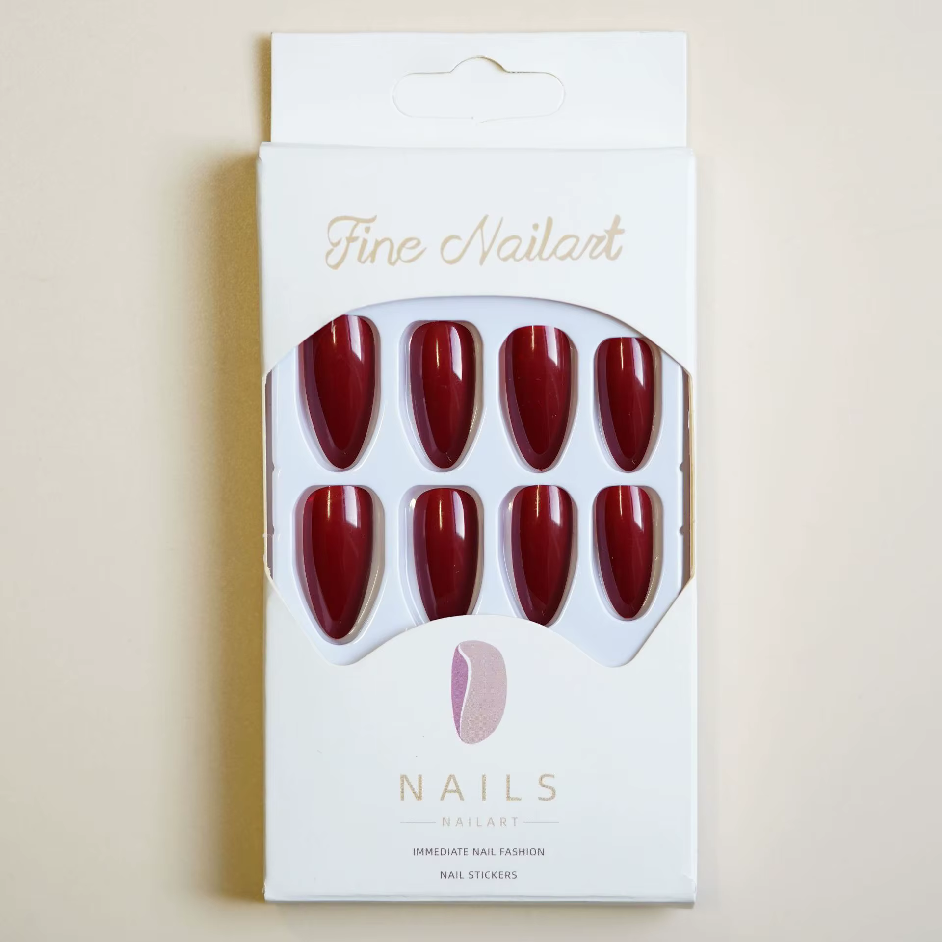 24 pièces amande vin rouge faux ongles classique Vintage