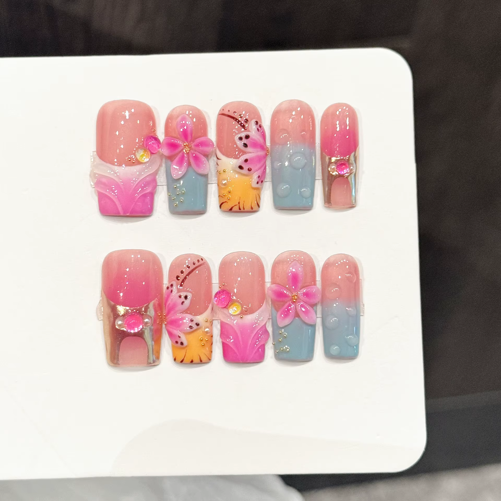 10 pièces de faux ongles carrés longs pressés à la main