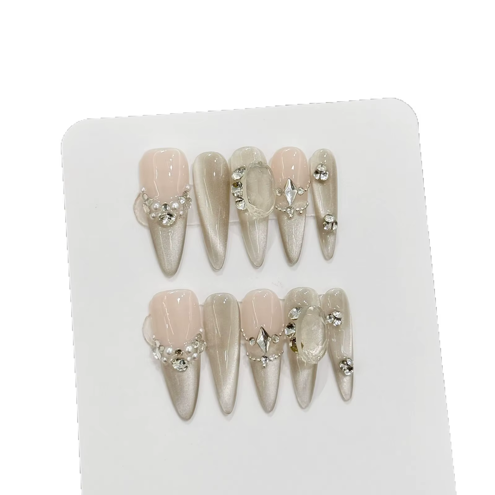 10 pièces couleur nue à la main presse sur les ongles brillant Dimoand