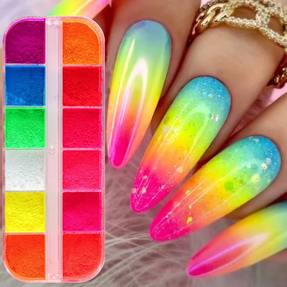 12 grilles de poudre néon colorée