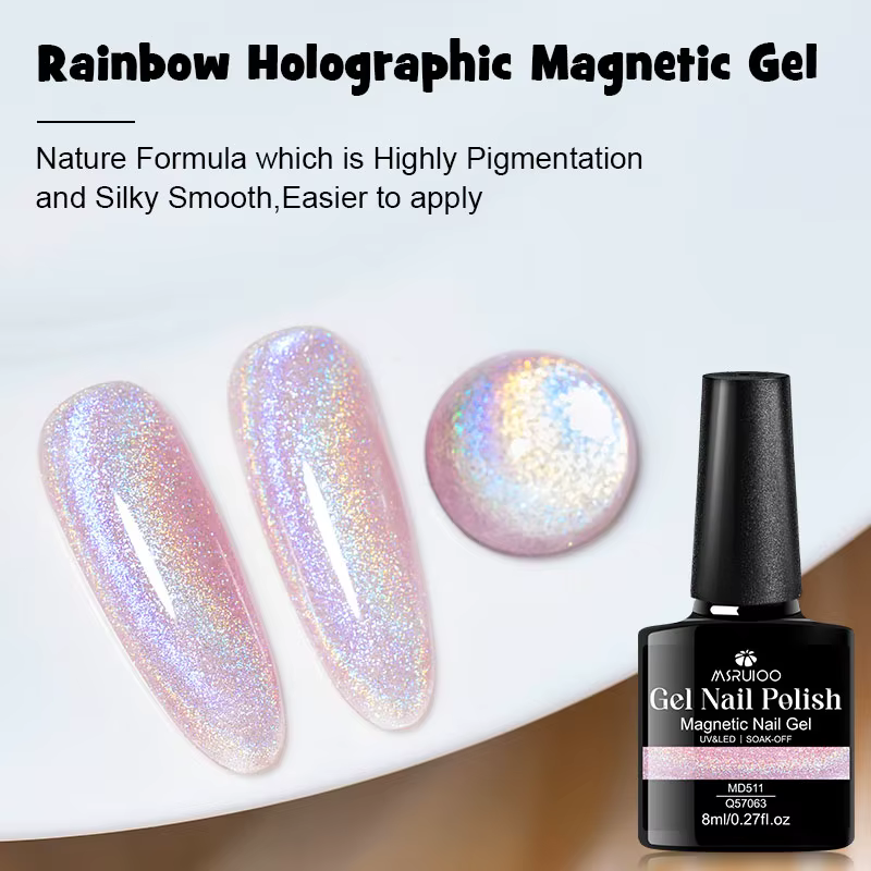 Vernis à ongles gel magnétique holographique effet arc-en-ciel