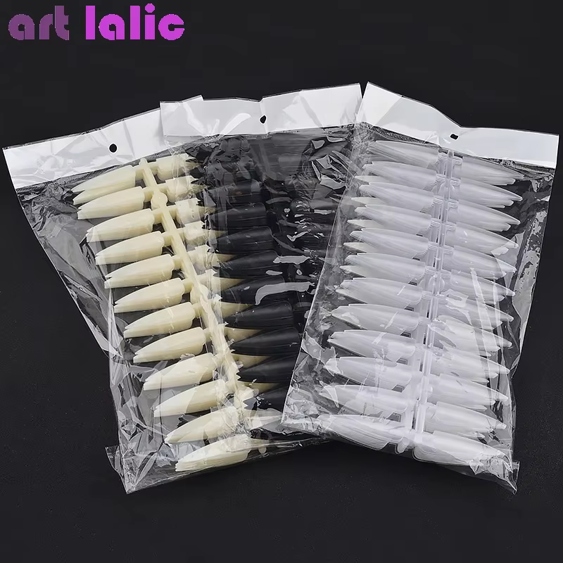 240 pièces ensemble d'art des ongles clair naturel couverture complète ovale extrémité pointue Stiletto longs faux