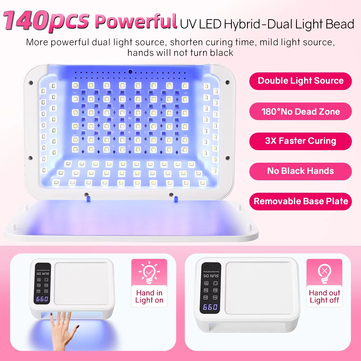 480W professionnel UV LED Gel lampe à polymériser avec fonction de blanchiment 140LEDS