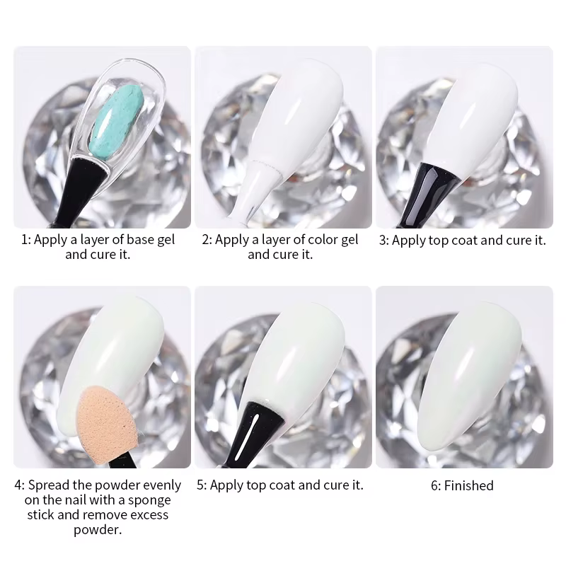 Aurora perle nue rose blanc ongles paillettes poussière Chrome clair de lune