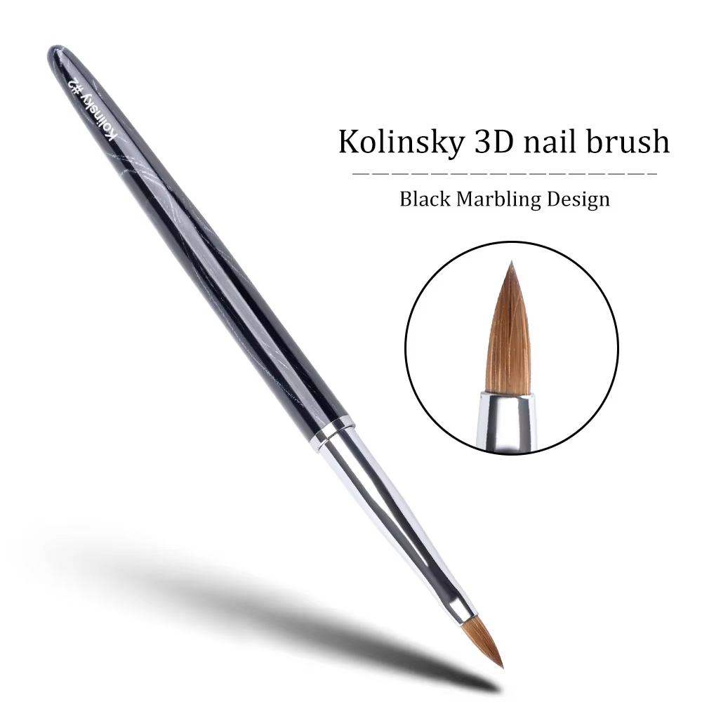 Brosse à ongles en acrylique Kolinsky 3D marbré noir