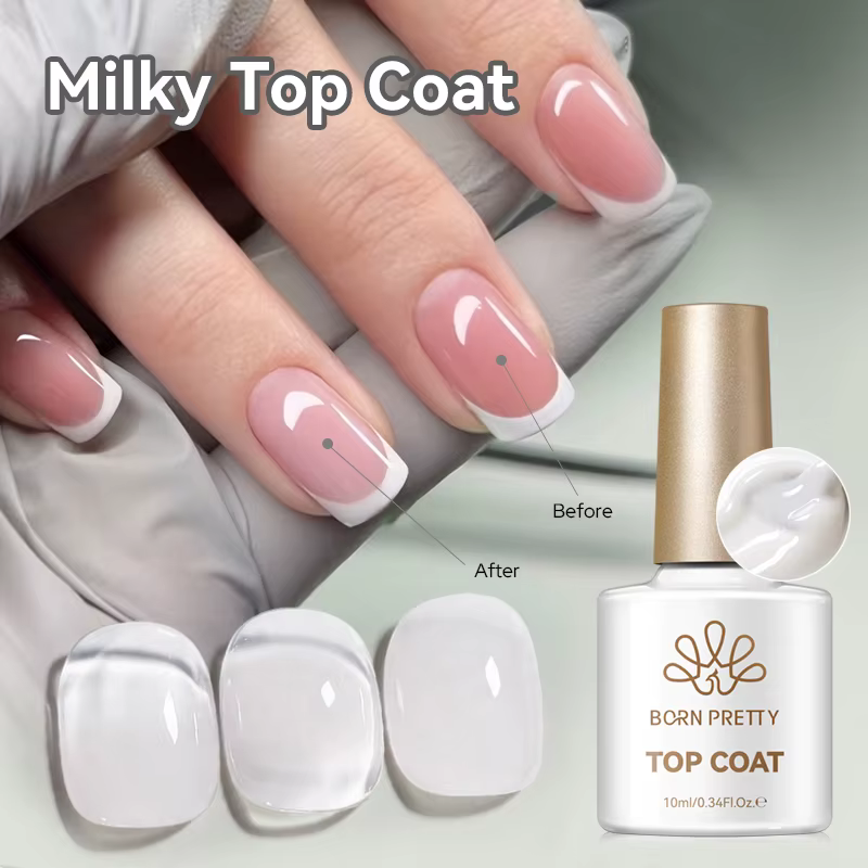 BORN PRETTY 10ml Vernis Gel Laiteux de Finition Soak Off UV LED Longue Tenue Blanc