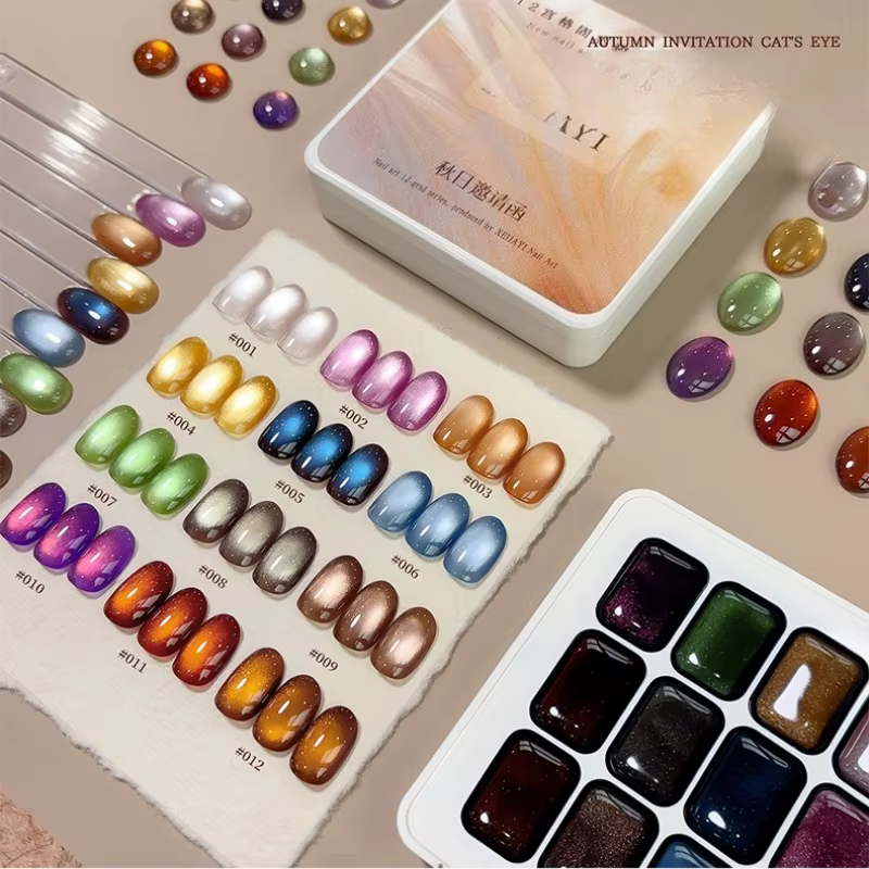 12 couleurs automne hiver ongles marron or oeil de chat vernis