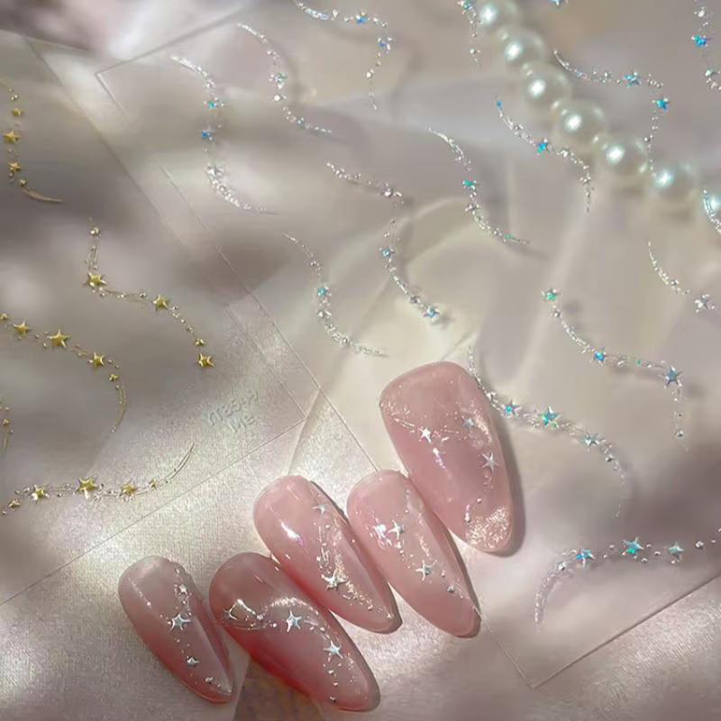 Autocollants pour ongles en forme de chaîne d'étoiles de luxe