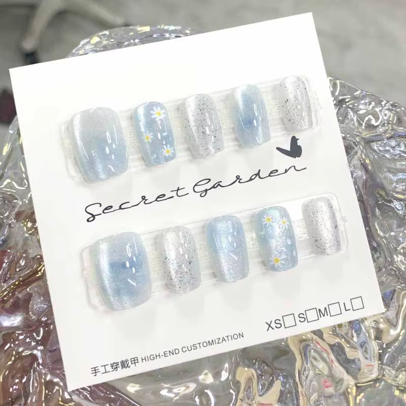 10 pièces femmes filles rêveur queue de poisson méduse nouveau fait à la main oeil de chat presse sur ongles détachable