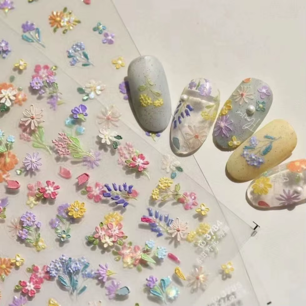 DIY 2025 Autocollants d'art d'ongles auto-adhésifs 5D en relief