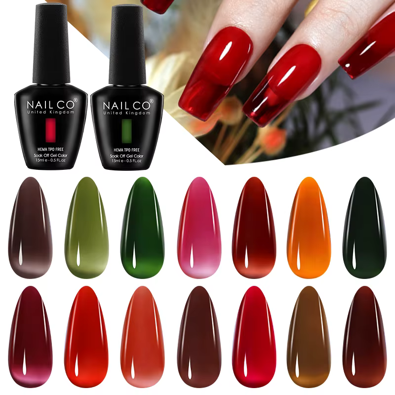 Vernis à ongles en gel semi-permanent NailCO Nouvel An Rouge Translucide Hema TPO FREE