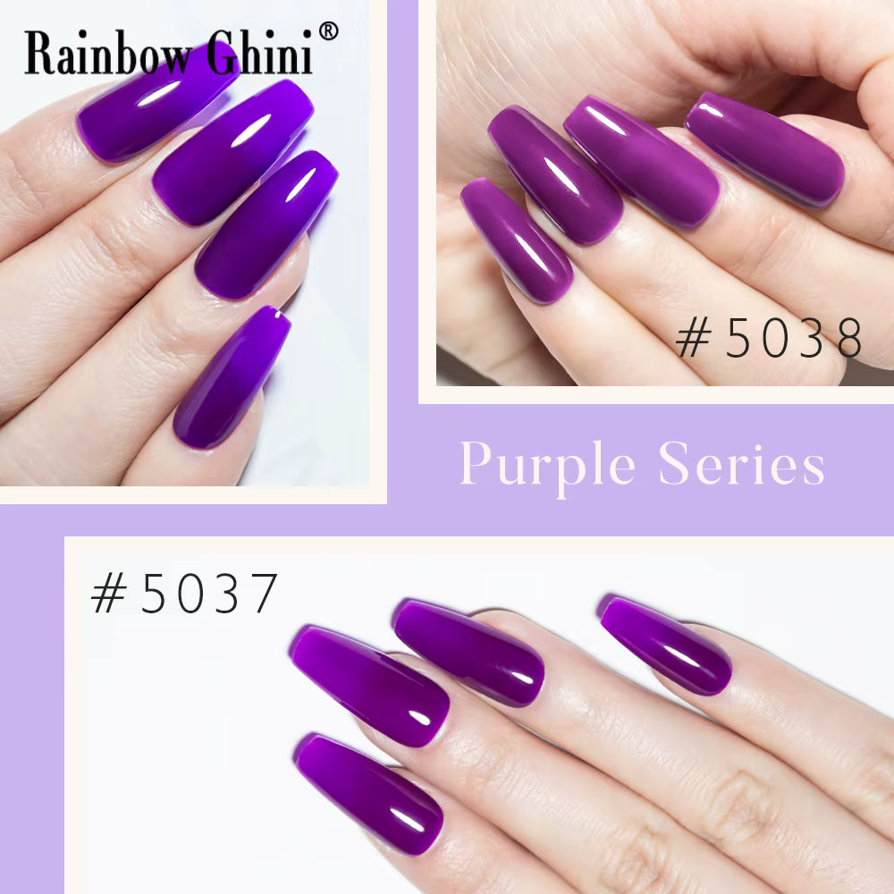 Rainbow Ghini 15ml Purple Series Gel Nail Polish SemiPermanent Nude Glitter UV LED
