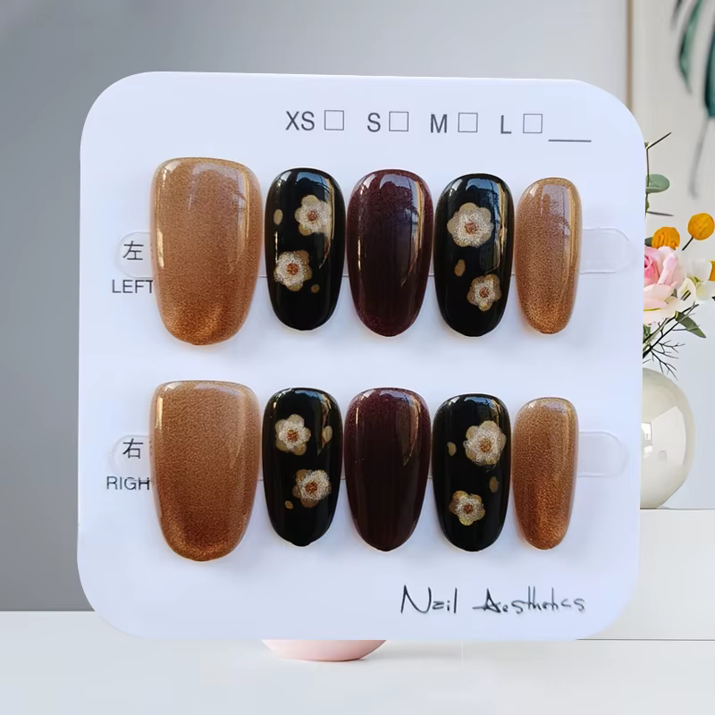 10 pièces Vintage Style français noir et or Floral Nail Art portable autocollant pour ongles presse