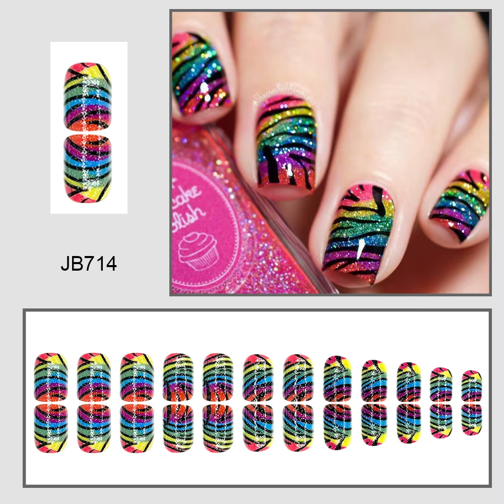24 faux ongles français imprimés léopard colorés