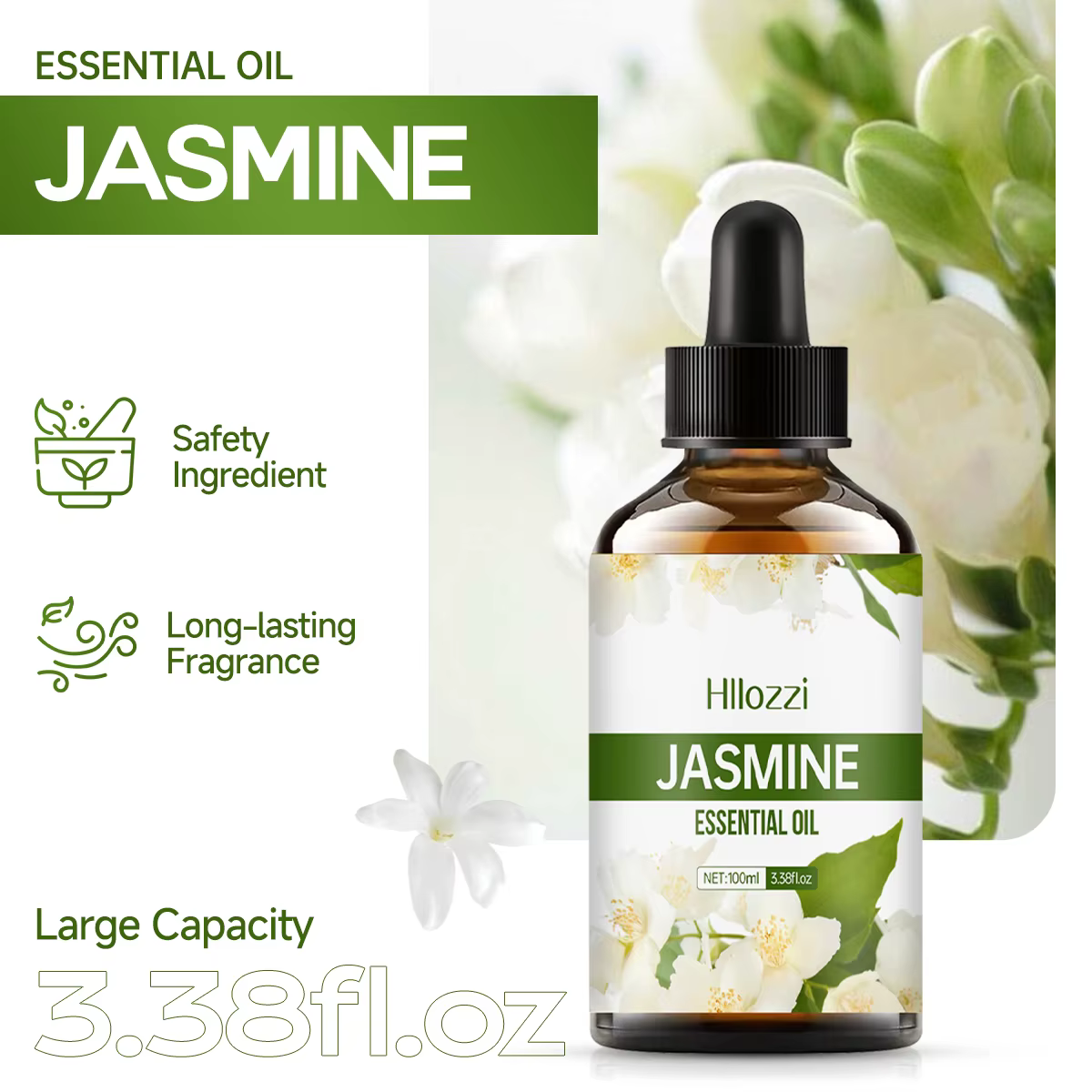 Huile essentielle de jasmin pour massage corporel, diffuseur d'aromathérapie, soins de la peau du visage, spa, parfum longue durée.