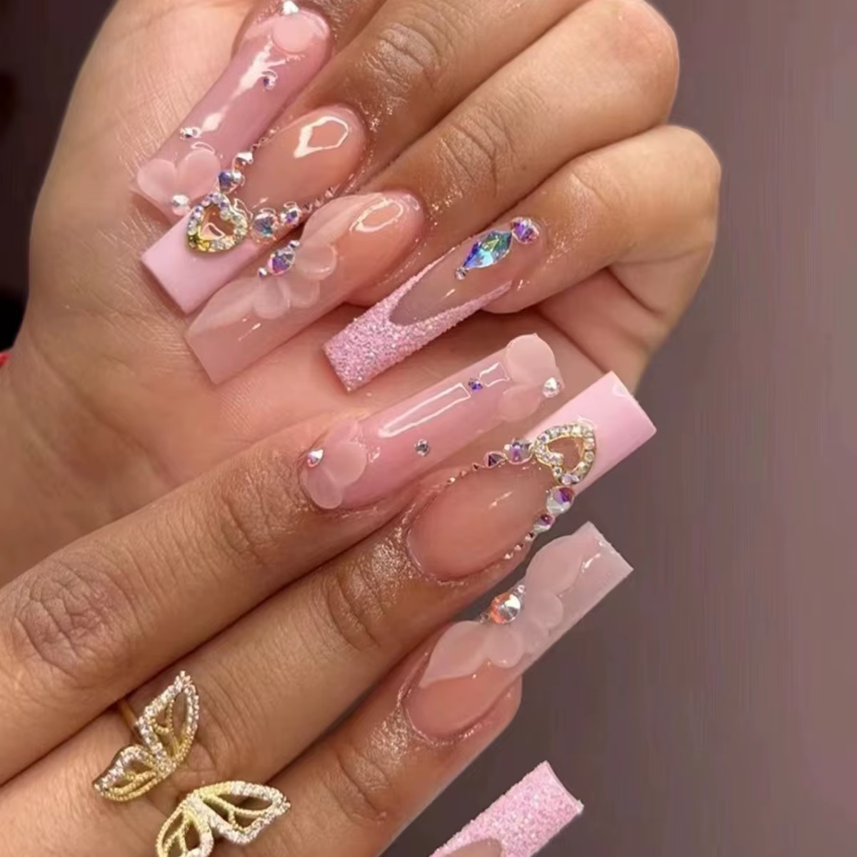 24 faux ongles longs carrés verts effet marbré