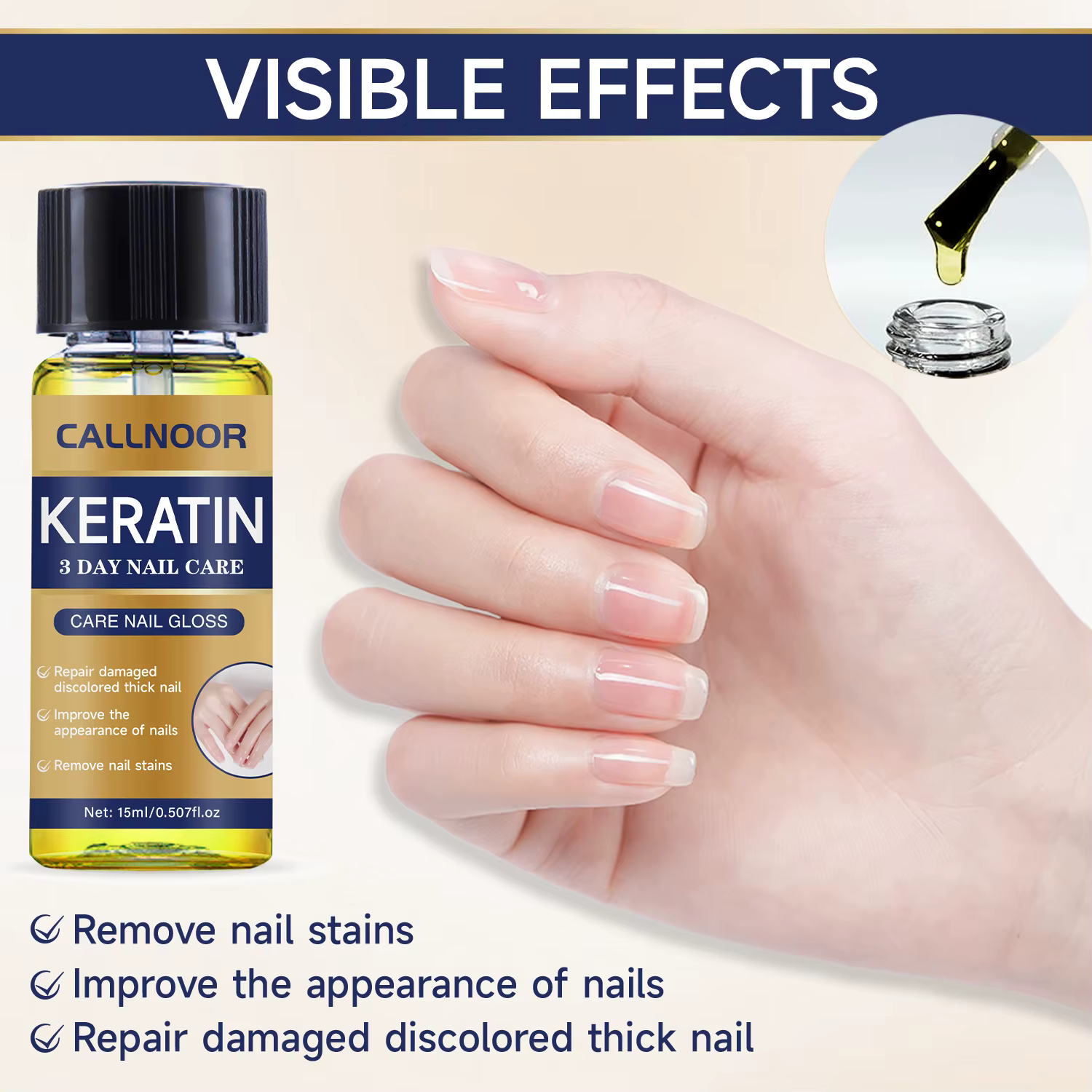 Huile à ongles à la kératine riche en plantes, renforce les ongles abîmés, adoucit et hydrate les cuticules, prévient les fissures pour le soin des ongles