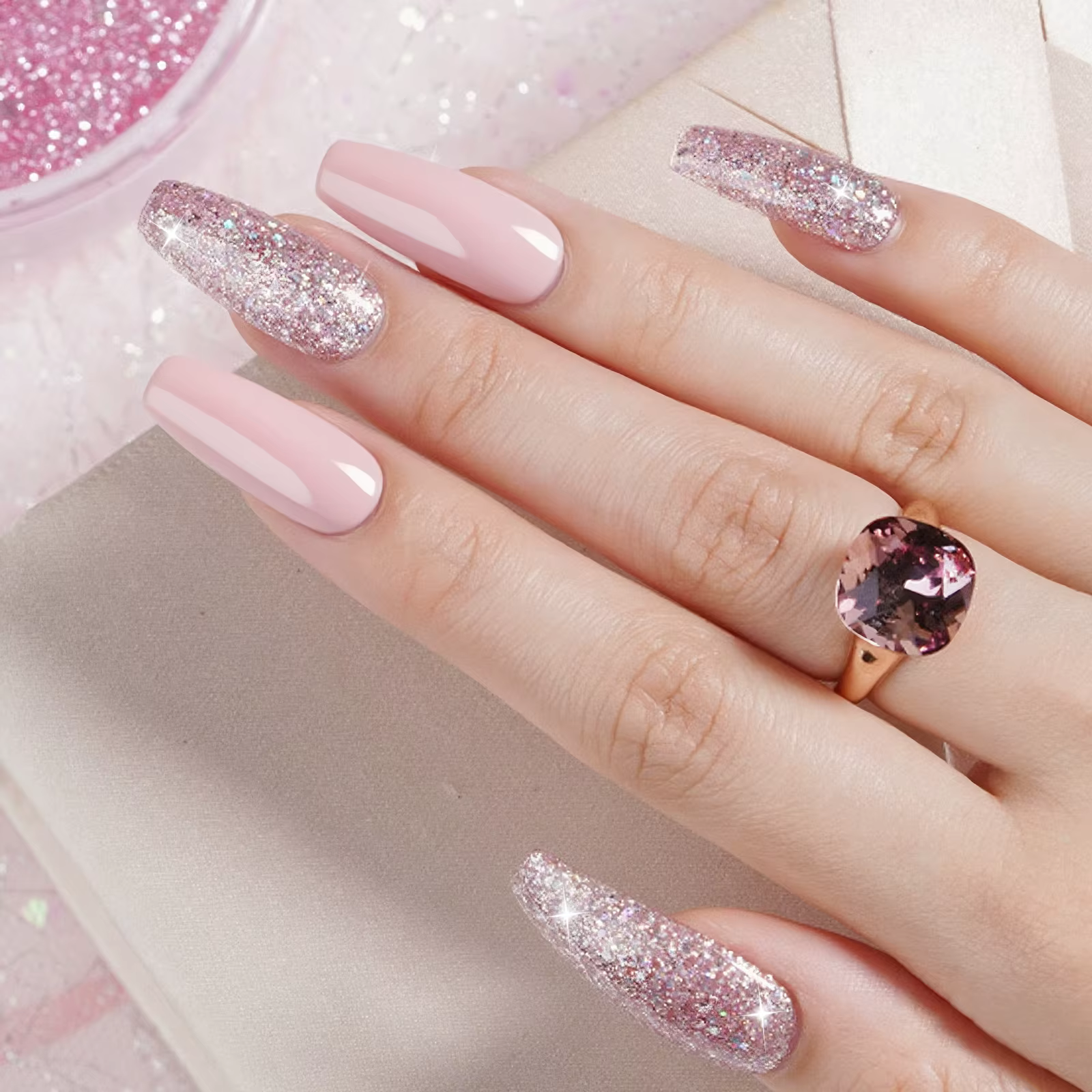 1/2 pièces 10 ml Vernis à ongles gel pailleté rose semi-permanent