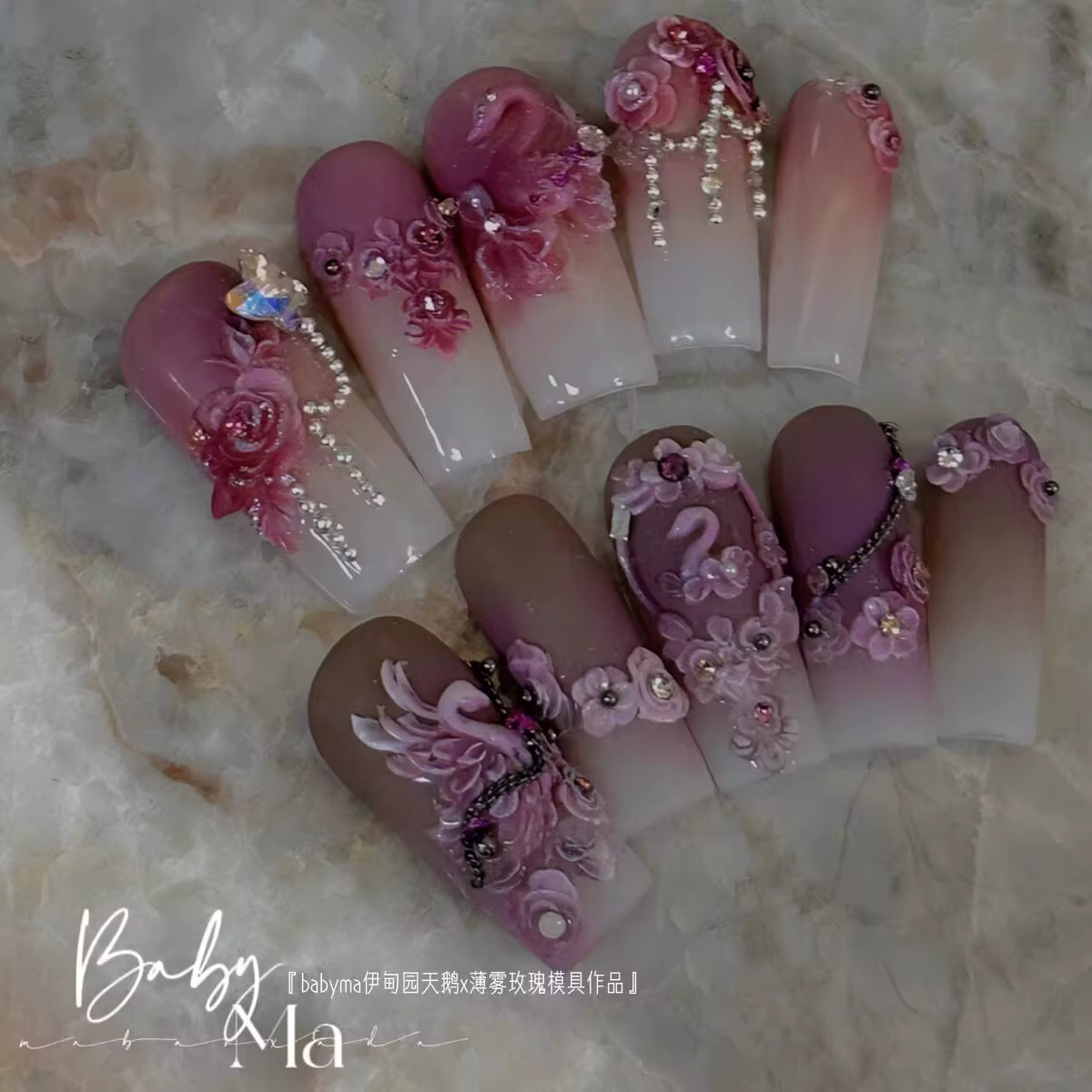 Moule à ongles en acrylique 3D Rose cygne
