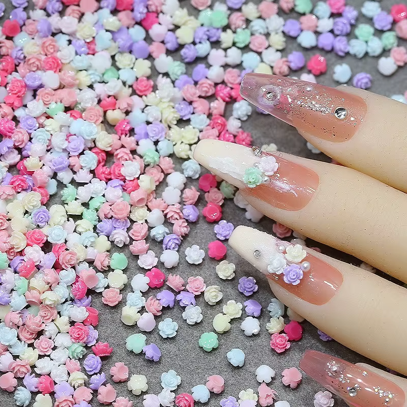 Mélange coloré Mini camélia Rose Lily résine Nail Art strass décorations fraise nœud papillon manucure beauté fleur ornements