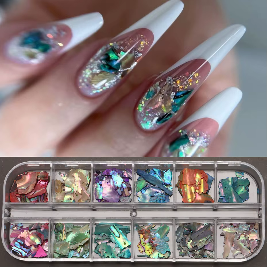 12 grilles irrégulières coquille d'ormeau Nail Art flocons naturel