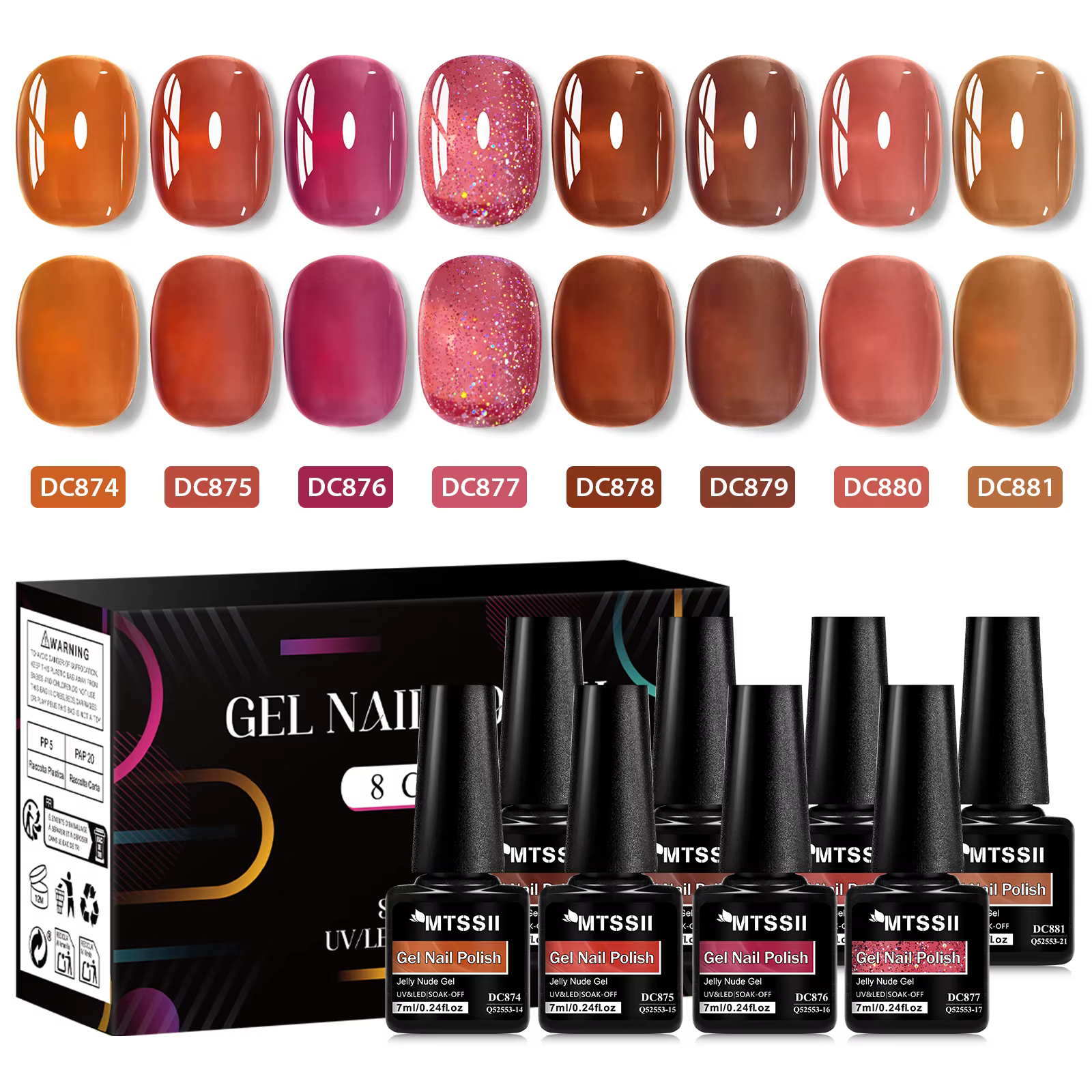 8 pièces ensemble de vernis à ongles Gel gelée nue avec boîte couleur translucide Semi Permanent tremper UV LED Gel