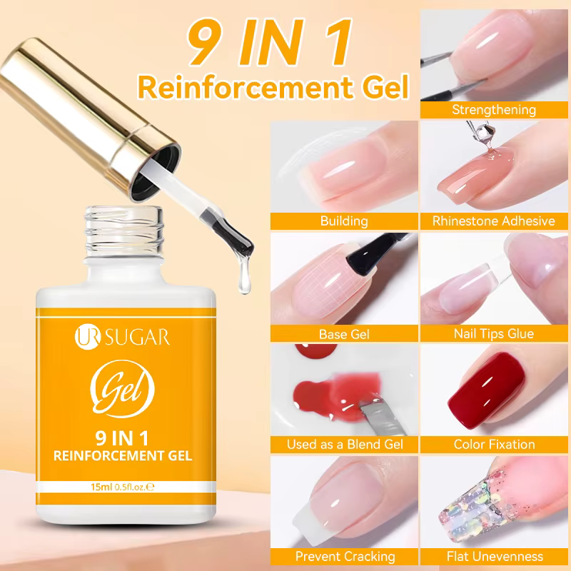 UR SUGAR 15ml Gel de renfort 9 en 1 Gel fort multifonctionnel Gel renforcé Semi Permanent UV Soak Off Gel d'art des ongles