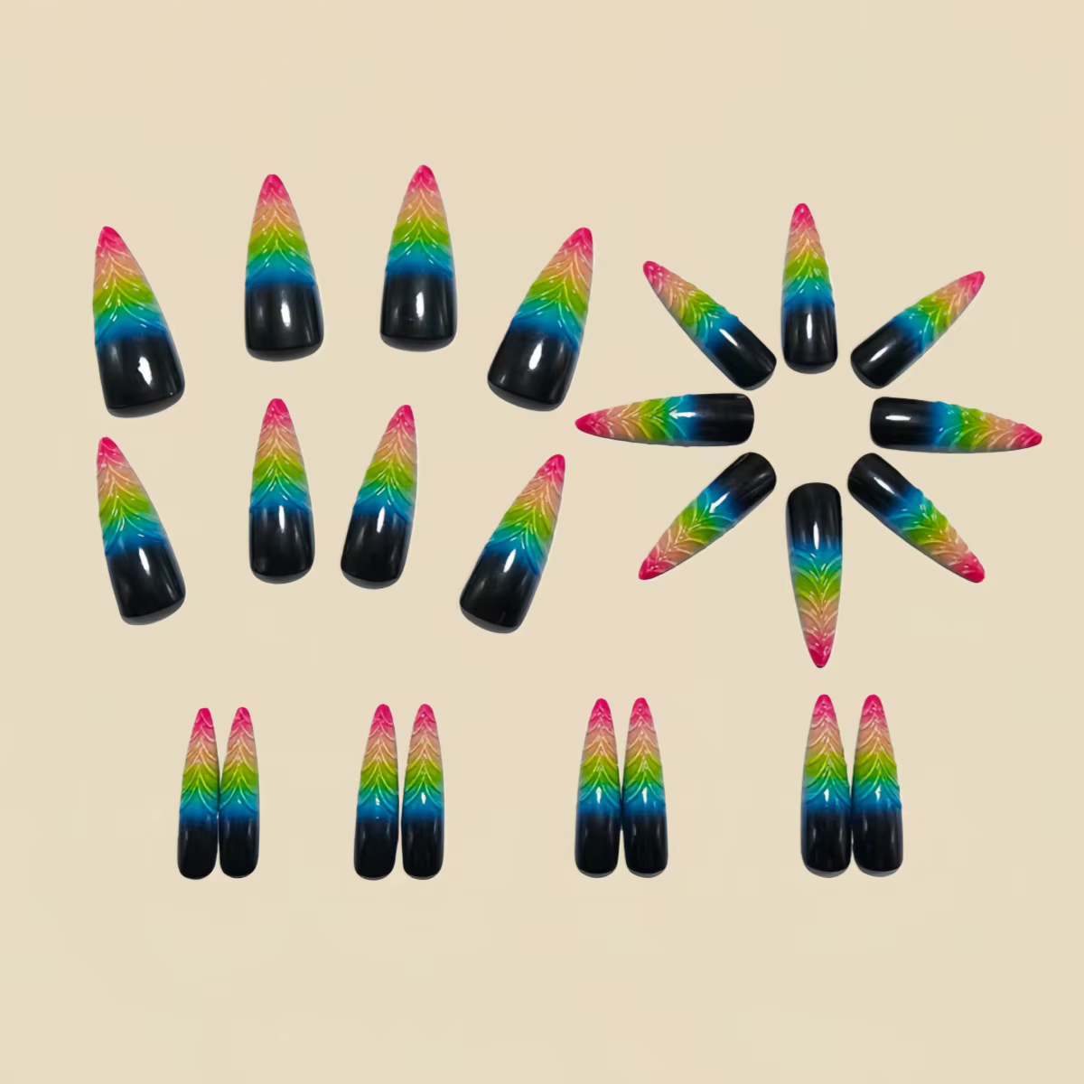 Faux ongles longs en forme de goutte d'eau 3D pour femmes et filles