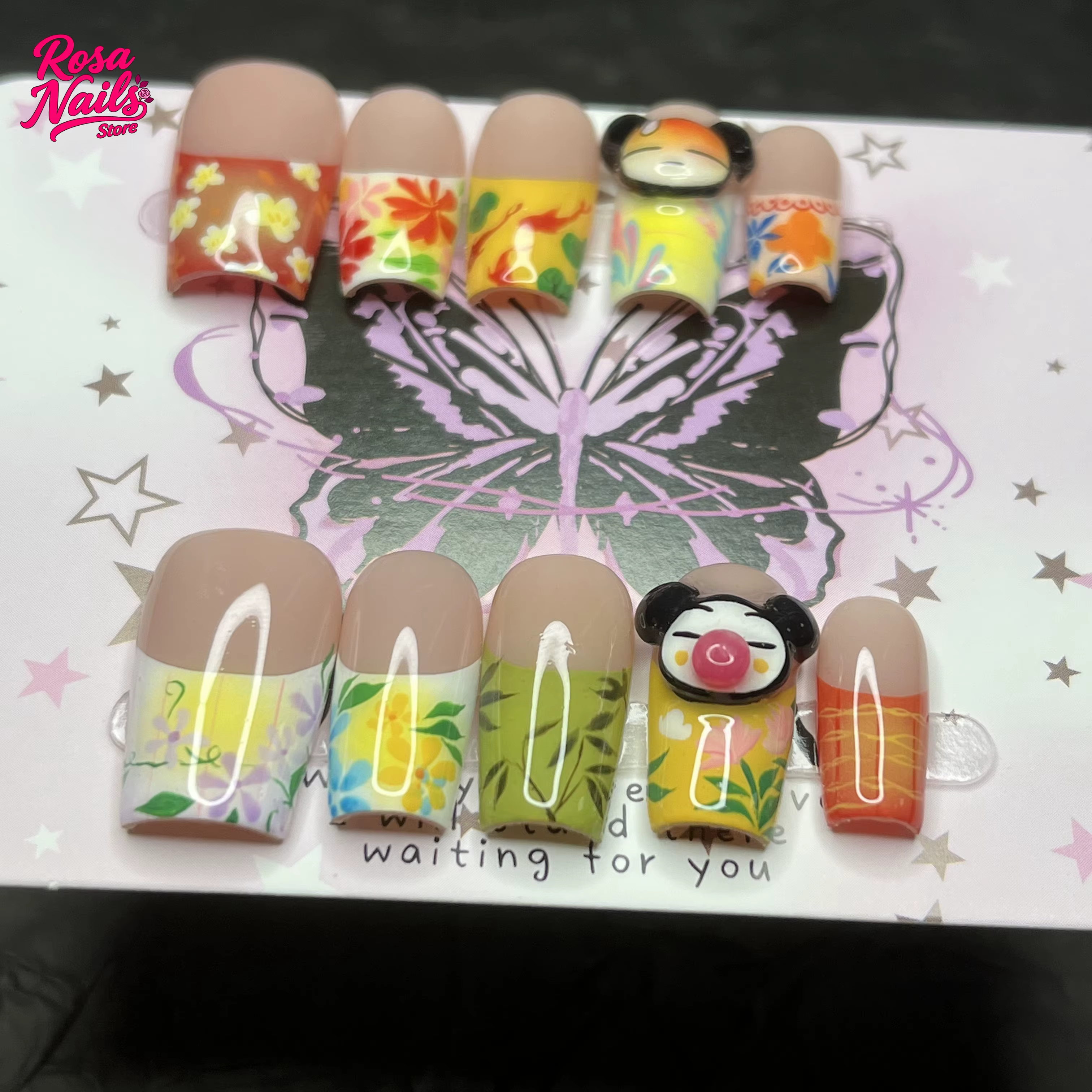 10 pièces presse à la main sur les ongles moyen carré peint