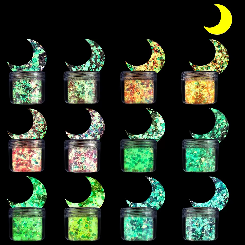 15 couleurs-20g brillent dans la nuit paillettes lumineuses grosses Nail Art