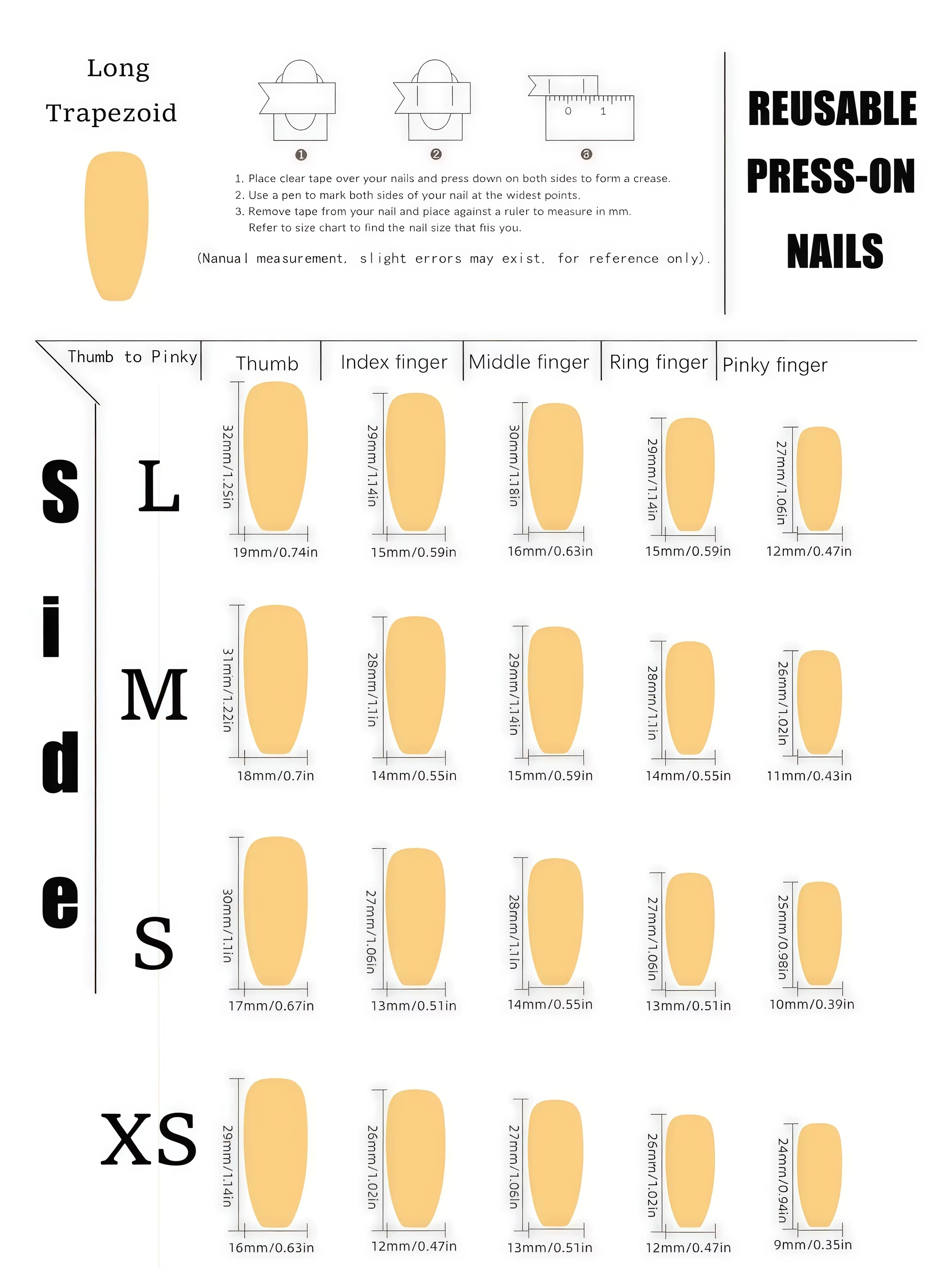 10 faux ongles trapézoïdaux de longueur moyenne