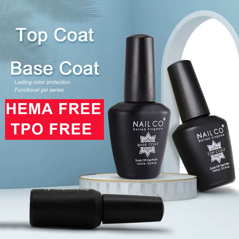 NAILCO Vernis à ongles en gel 15ml SANS HEMA ET SANS TPO Base et Top Coat sans résidu Transparent Primer Laque