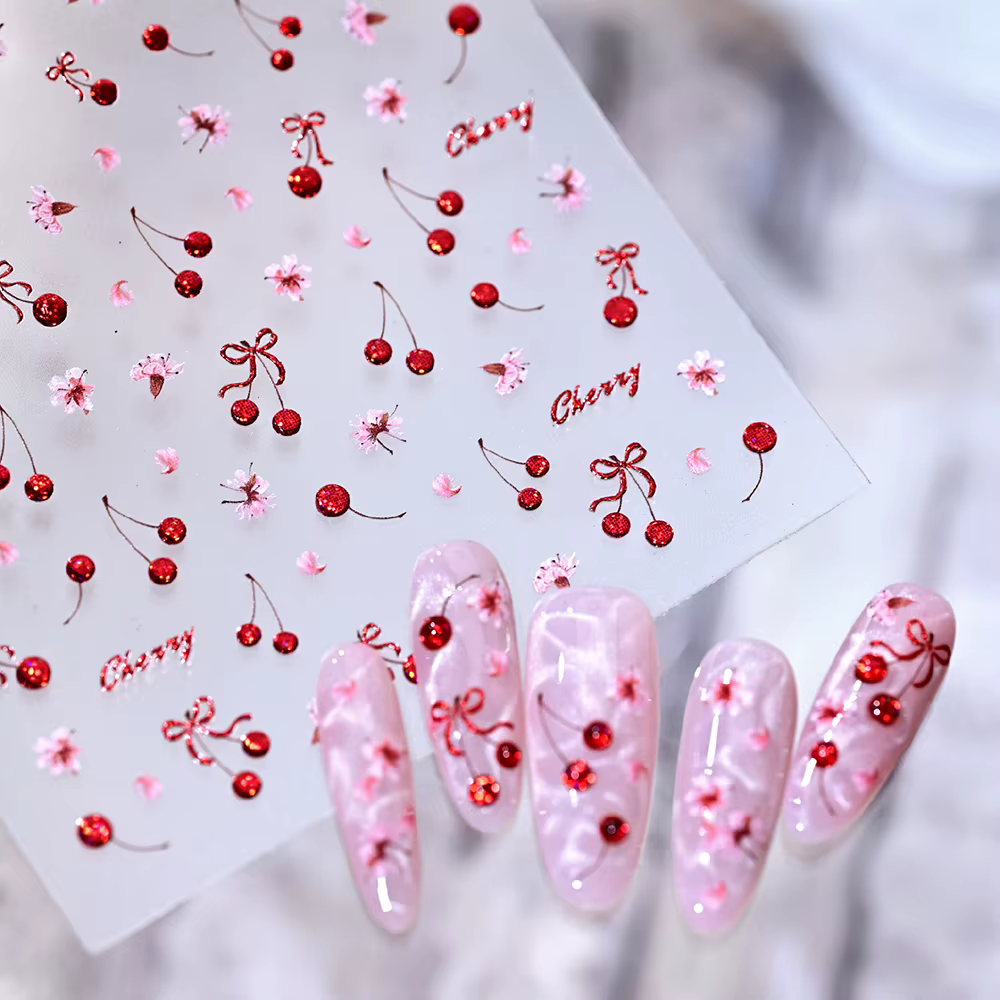 Autocollants pour ongles 5D brillants en strass rouges