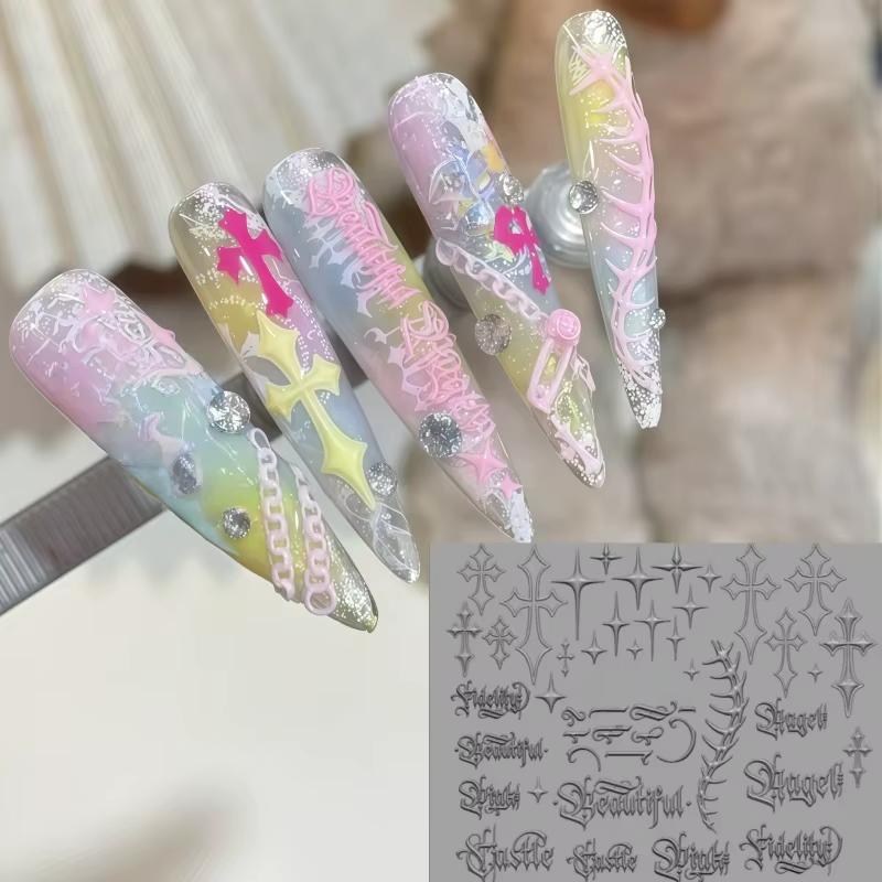 Moule en silicone 3D pour nail art style gothique sombre avec lettrage croisé