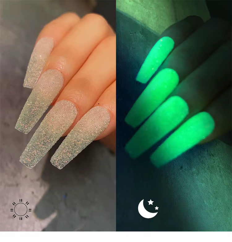 Poudre de sable structurels ente holographique phosphorescente pour les ongles